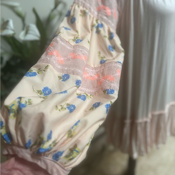 Anthropologie Embroidered Ruffle Pink Tunic Boho Mini Dress Coastal Cowgirl Sz S - Picture 5 of 12